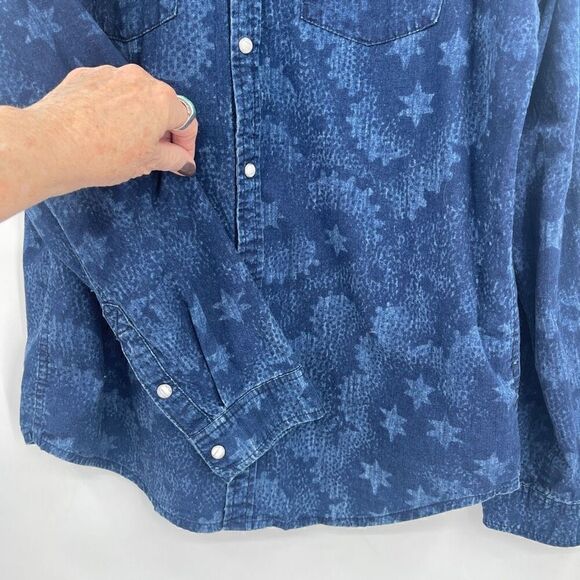 DEUS EX MACHINA Blue Star Camouflage Western Denim Snap Up Shirt Large - Picture 5 of 8